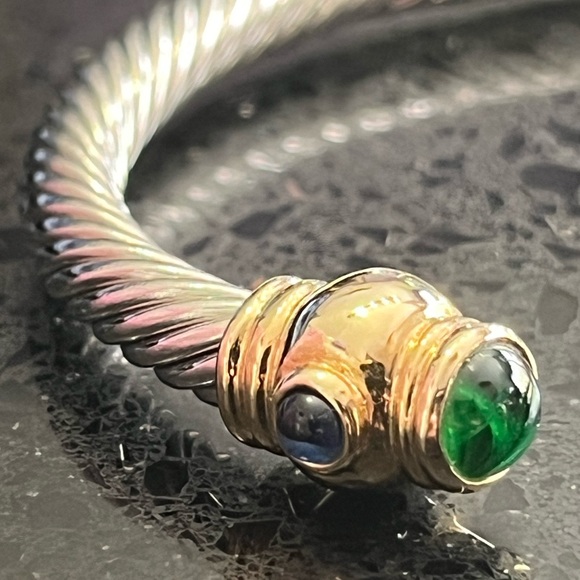 Emerald sapphire cz gold silver twisted cable bangle bracelet - Picture 2 of 2